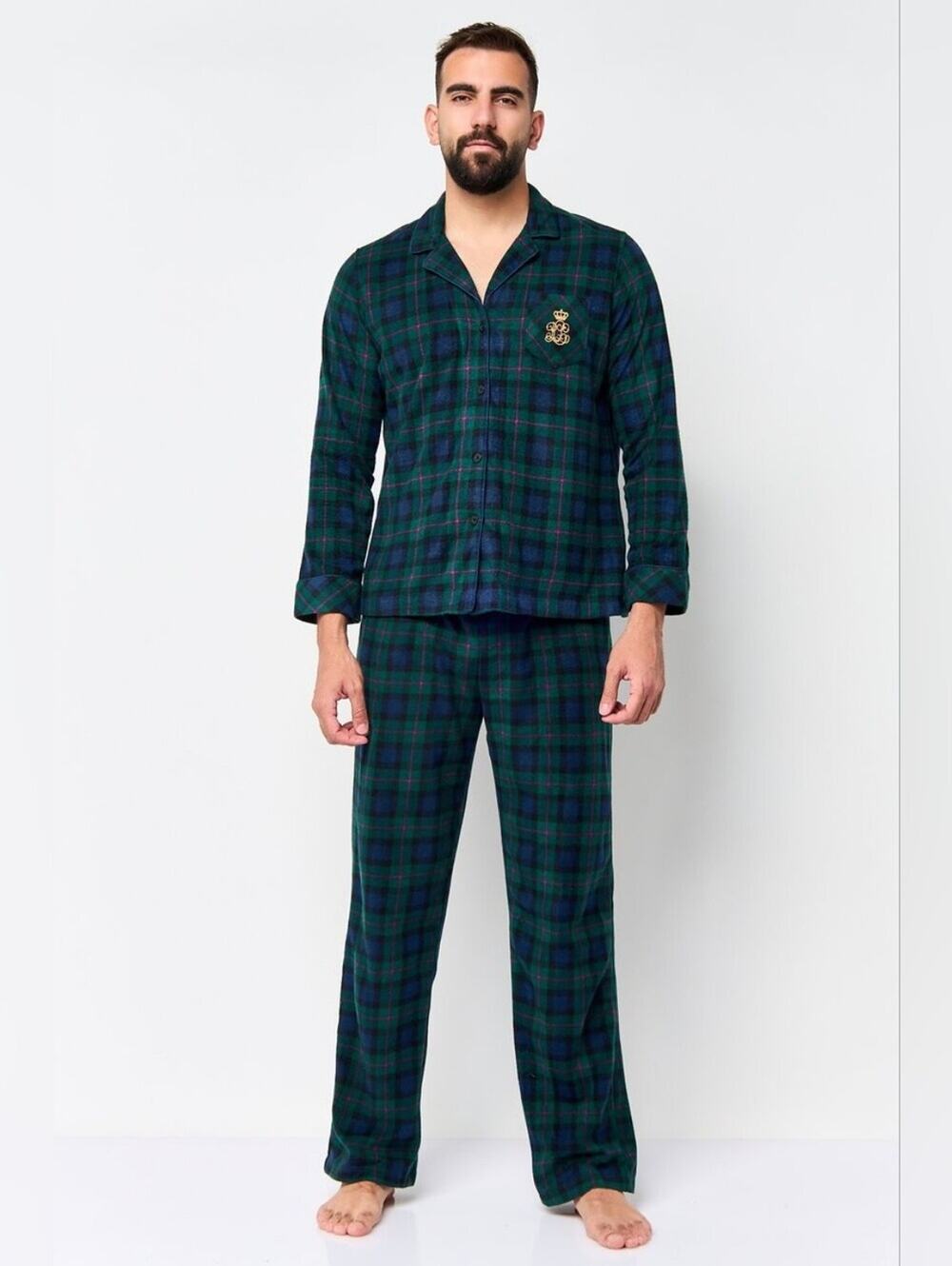 Ralph Lauren Black Tag Green Navy Plaid Men's Pajama Set Size L